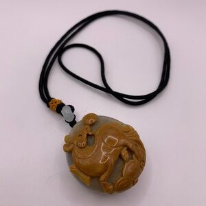 Lovely vintage yellow jade carved ram necklace